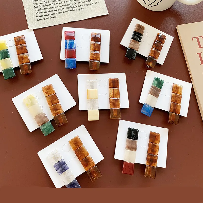 

2PCS Japan Vintage Resin Hair Clips Hit Color Geometric Square Amber Hairpins Women Hair Accessories Long Barrettes Hairgrip
