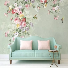 Decorative wallpaper Modern simple style hand-painted American vintage flower background wall decorative painting Decorative wallpaper Modern simple style hand-painted American vintage flower background wall decorative painting