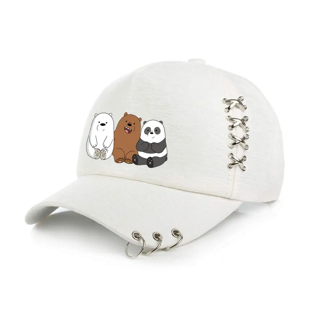 

Eshop Anime We Bare Bears Baseball Cap Grizzly Panda Ice Bear Metal Ring Punk Gorras Bone HipHop Snapback Men Boys Golf Caps Kid