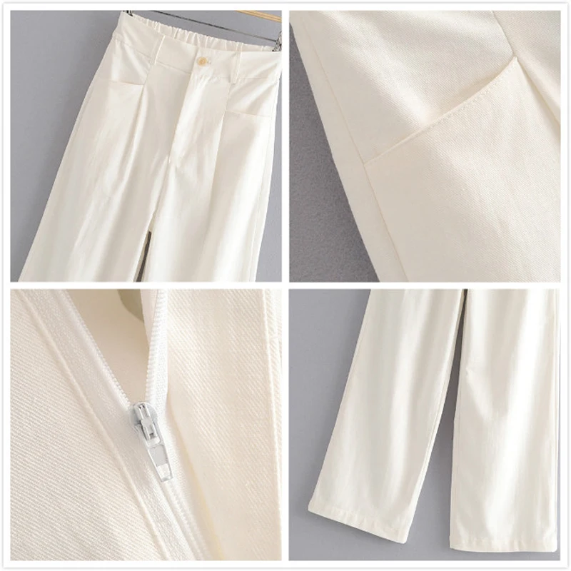 White Women's Pant Suit Double Breasted Notched Office Lady Blazer Jacket & Trouser Female Suits Long Sleeve 2 Piece Set Women