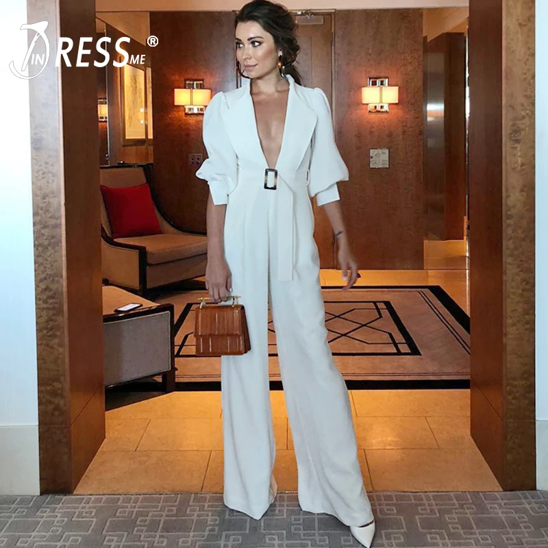 INDRESSME 2019 новые женские модные офисные сексуальные с глубоким V-образным вырезом и