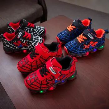 

Cartoon Fashion Spider man Kids Shoes with Light Air Mesh Children Luminous Sneakers Boy Girl Led Light Sport Shoes Size 21-30