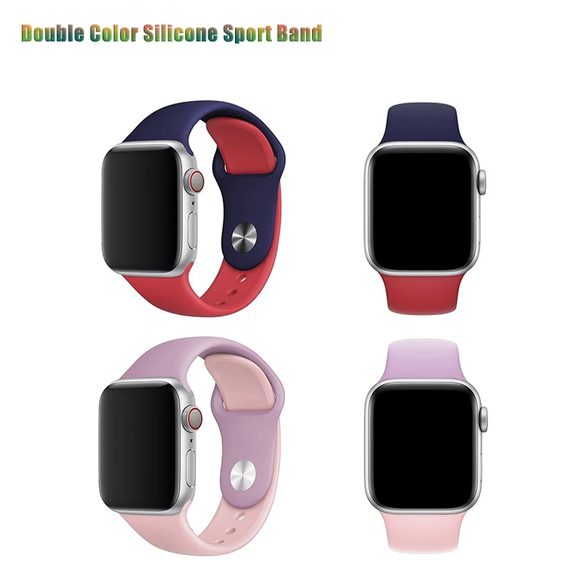 Силиконовый спортивный ремешок для Apple watch band 4 5 44 мм 40 двухцветный браслет iWatch series
