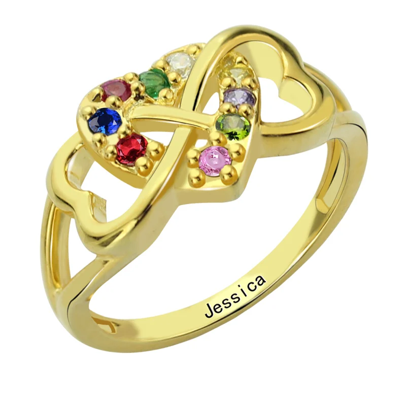 

AILIN Triple Heart Infinity Ring Personalized Gold Color Name Ring Infinity Heart Ring Birtthstone Ring for Mother Grandmom
