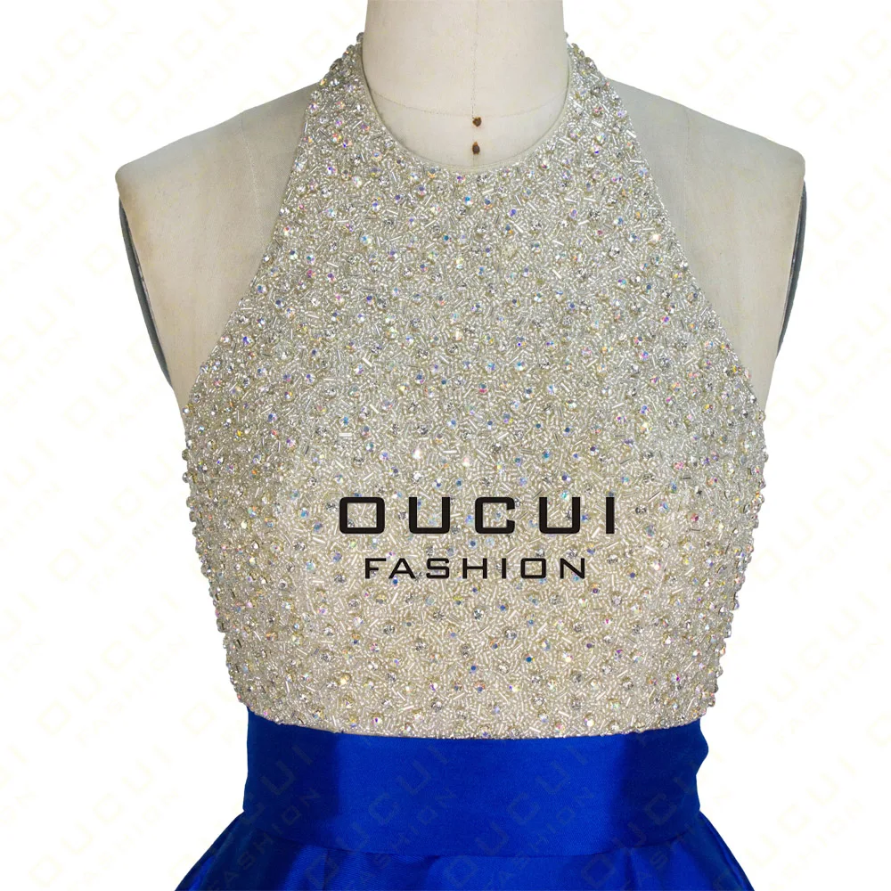 Oucui темно синие полный бисер лиф Длинные Выпускные платья 2019 торжественное платье для женщин элегантные вечерние Vestido De Noche OL102881