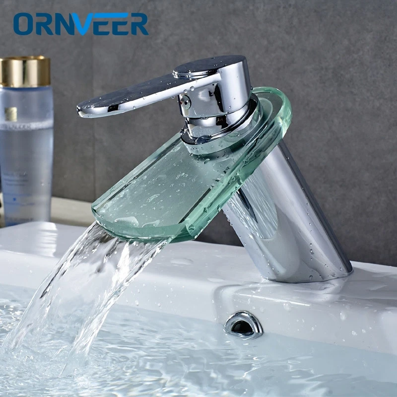 

New Excellent Quality Solid brass Bathroom Basin Mixer Tap Waterfall Faucet Sink Vessel Chrome Polished Finish Glass