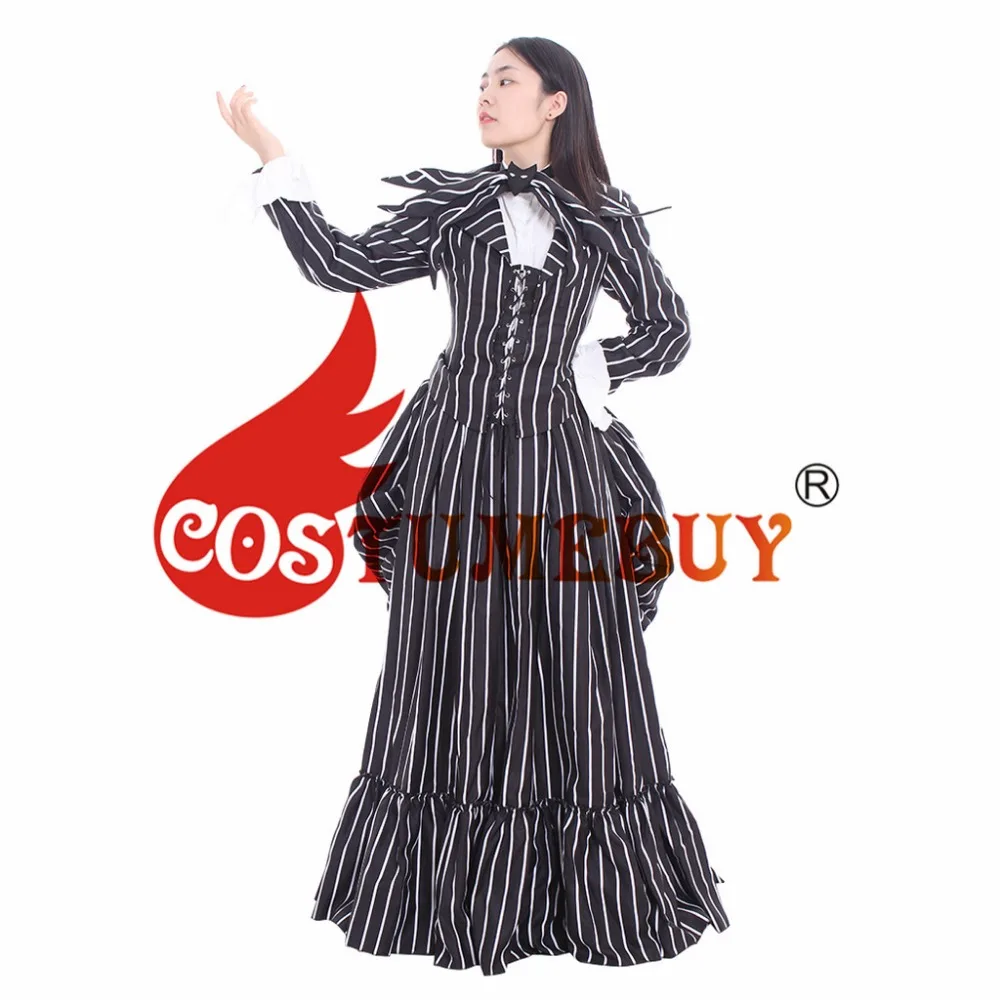 CostumeBuy/Кошмар перед Рождеством, костюм Джека Скеллингтона для взрослых женщин, винтажное Полосатое платье на Хэллоуин, Anhy, размер L920