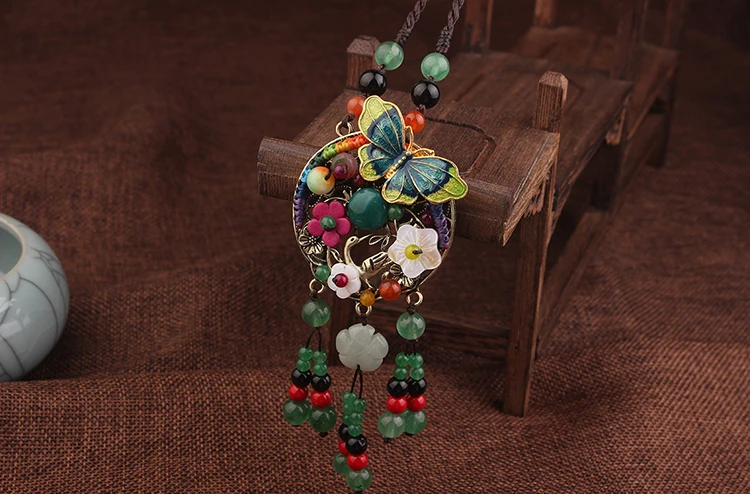 Cloisonne бабочка на цветы Модные Винтажные ожерелья из богемского хрусталя, женские Украшения, новое национальное ожерелье камень авантюрин ожерелье