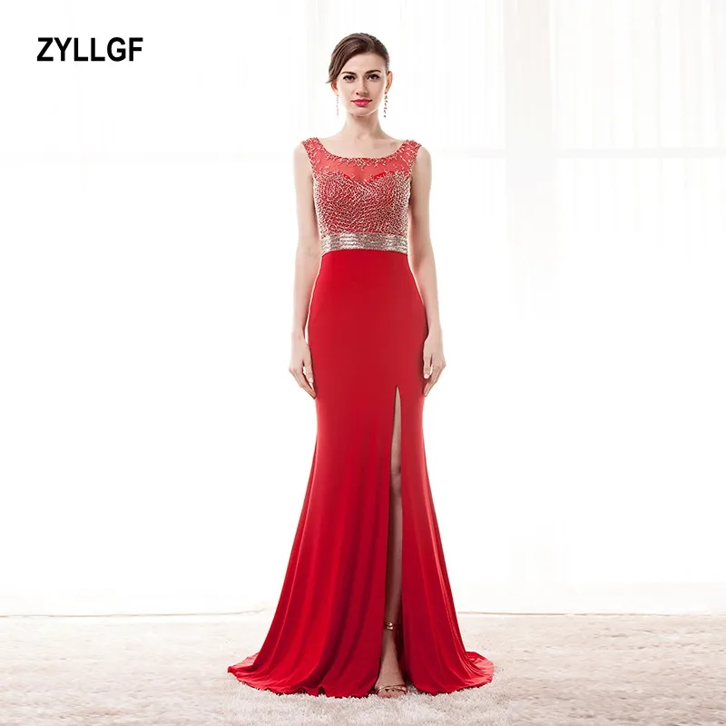 ZYLLGF 2017 New Fashion Red Dress With Shiny Crystal Mermaid O-neck Floor-Length Evening GS038 | Свадьбы и торжества