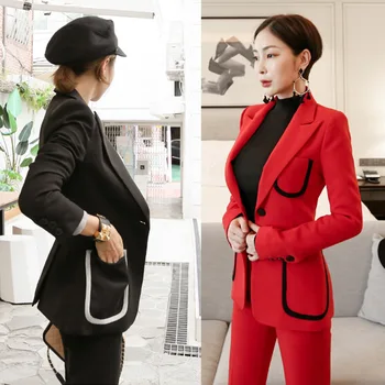 

Women's suit double-breasted suit feet pants two-piece female 2018 autumn new fashion lapel professional casual trousers set