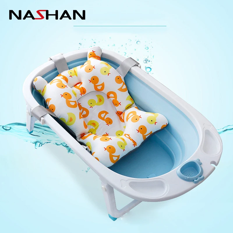 Baby Bath Tub Newborn Baby Foldable Baby Bath Tub Pad & Chair & Shelf Newborn Bathtub Seat Infant Support Cushion Mat Bath Mat
