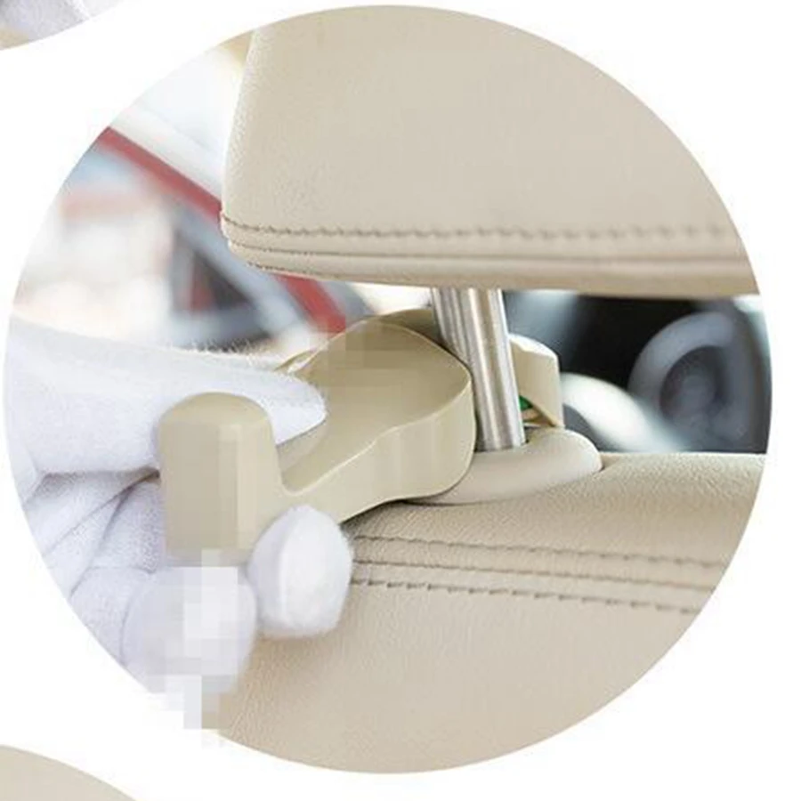 Beige EKYLIN Universal Car Seat Headrest Hook Hanger Organizer for Suit Coat Shopping Bag Beverage Drinking Bottle Vehicle Interior 