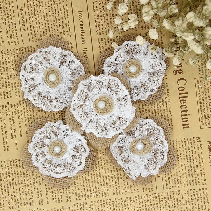 

DoreenBeads 1PC Burlap Flower Lace DIY Craft Supply Garment Badge Hat DIY Vase Wedding Christmas Deco Gift Packing 7cm Dia.