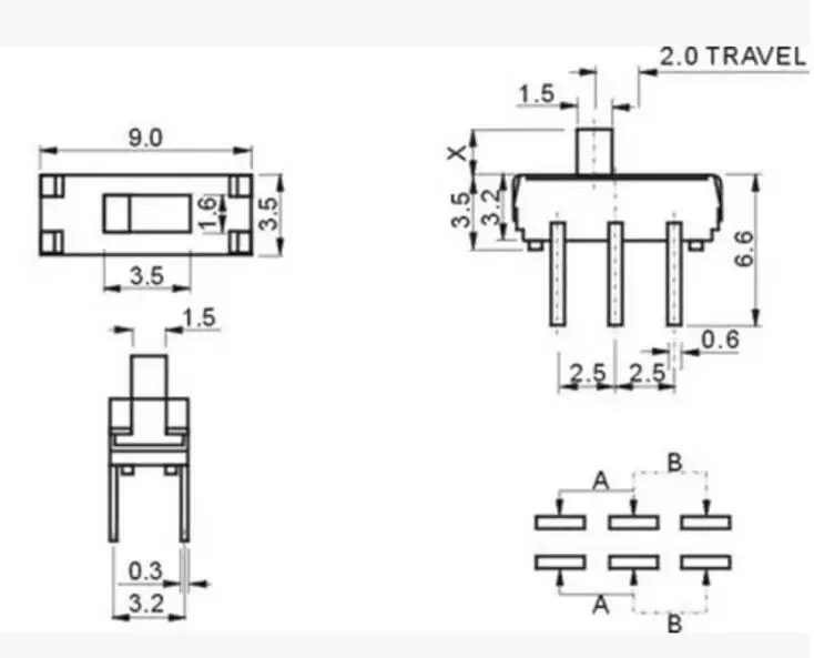 20 шт. MSS22D18 Мини Миниатюрный DIP переключатель 2P2T 6Pin для DIY электронных аксессуаров