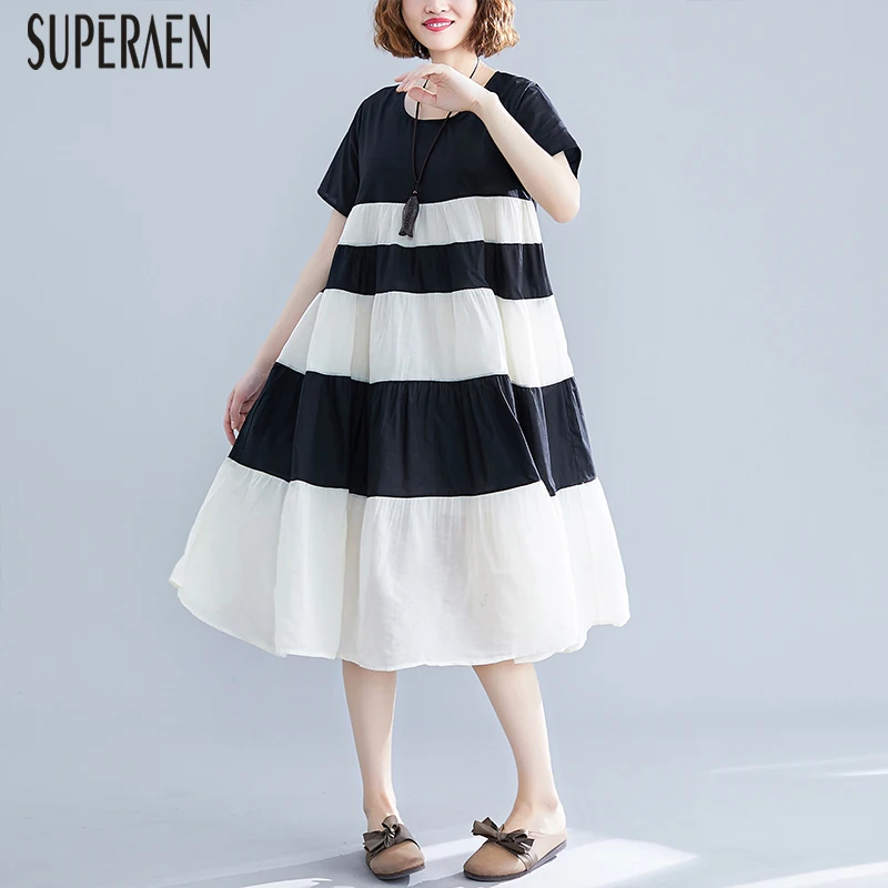 

SuperAen Pluz Size Women's Dress Short Sleeve Summer New 2019 Ladies Dress Cotton Fashion Casual Women Clothing