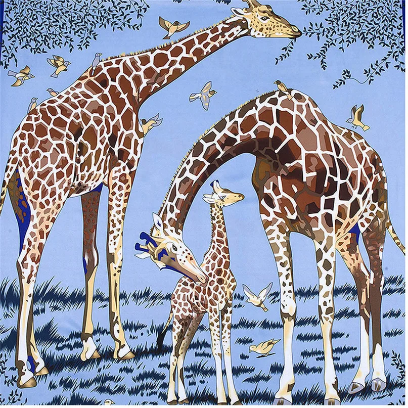 Hiking Scarves Women Giraffe Print Hijab Scarf Square Head Shawl Scarfs 130x130cm Tourist beach sunscreen shawl #2M06 (12)