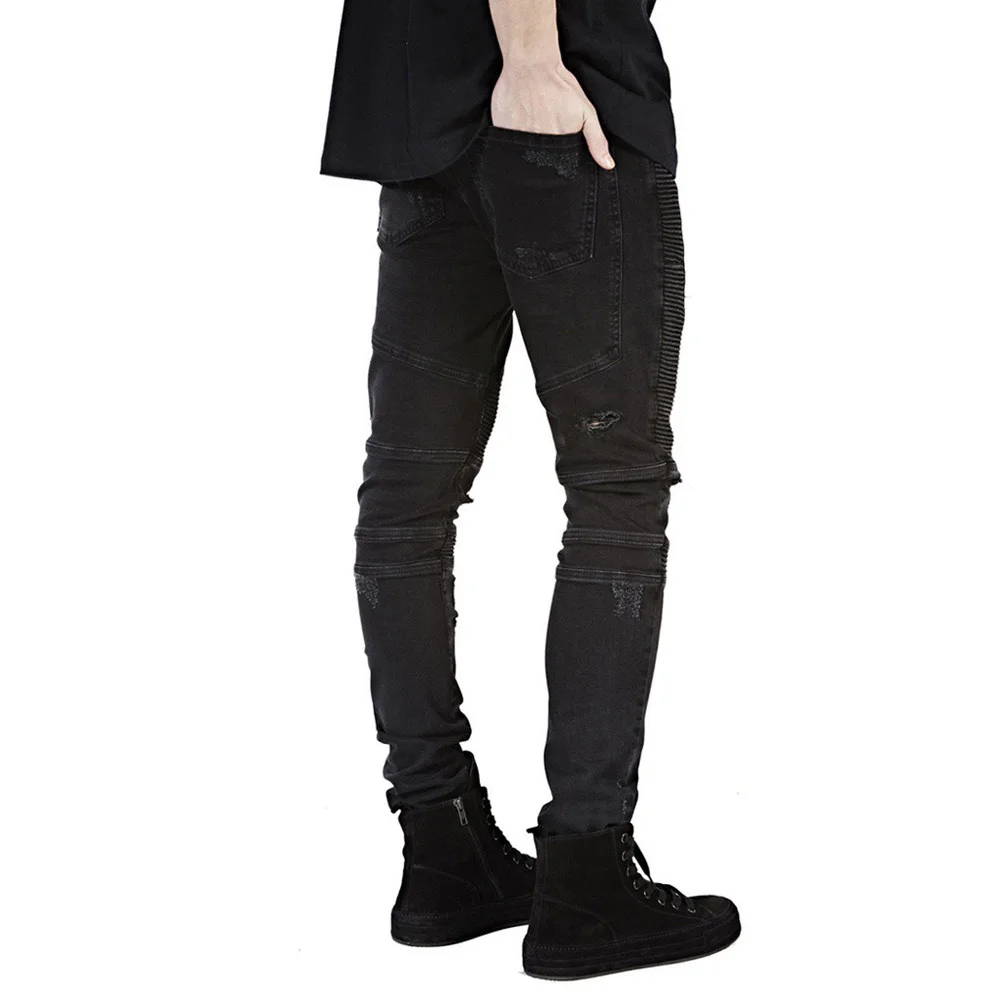 Men Jeans Runway Slim Racer Biker Jeans Fashion Hiphop Skinny Jeans For Men 12