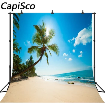 

Capisco Blue Sky Sea Waves Beach Palm Tree Scenic Photography Backgrounds Customized Photographic Backdrops For Photo Studio