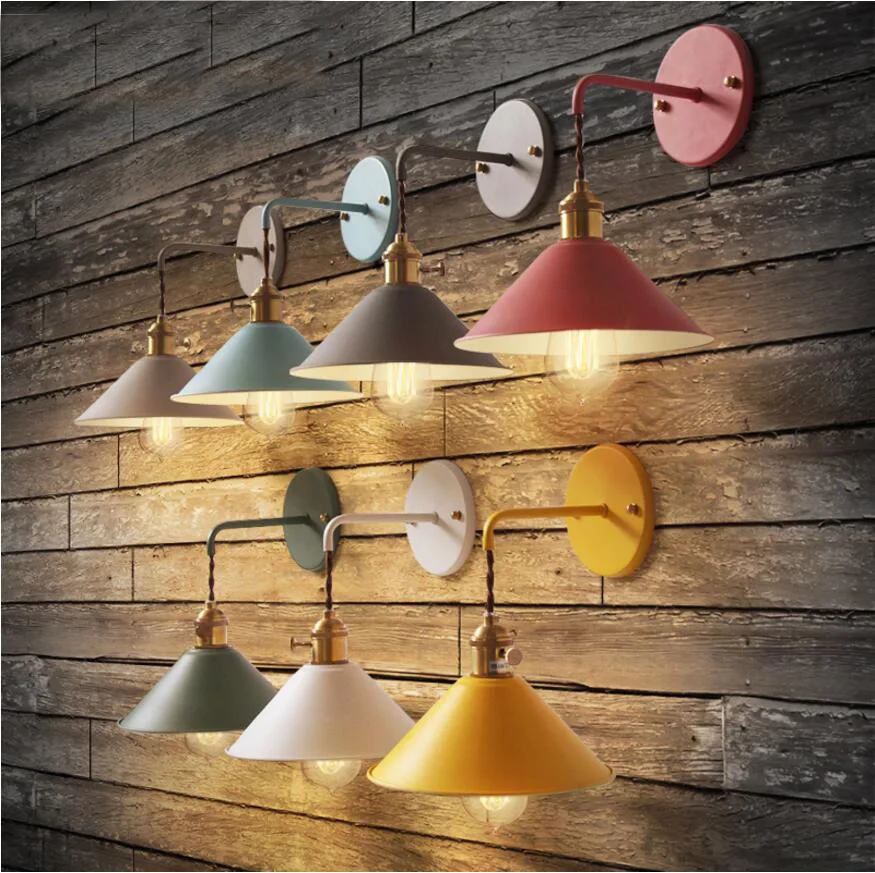 

Nordic modern living room wall light stairway aisle bedroom bedside Macaron small black umbrella wall lamp E27 Socket Sconces