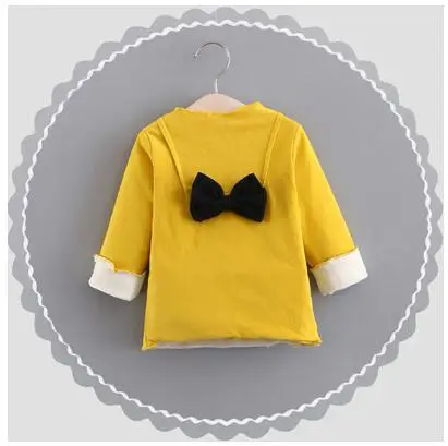 Детская одежда для девочек; сезон осень; флисовая блузка с ворсом для маленьких девочек; футболка с рисунком; свитер для девочек; Верхняя одежда без подкладки; бархатная одежда - Цвет: Yellow bow
