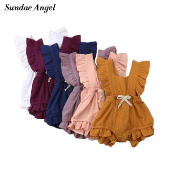 

Sundae Angel Newborn rompers girls Ruffle Solid Cotton infant baby girl Outfits Sunsuit For 6-24M