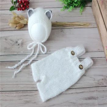 

Vintage Baby Boy Girl Fox Bonnet Set Crochet Newborn Romper and Animal Hat Knitted Clothes Pants Photogarphy Props