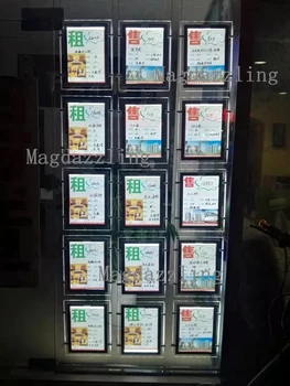 

A4 Vertical Cable Hanging Single Sided LED Acrylic Poster Frame Displays Light Pockets for Real Estate Agent,Shop Front Windows