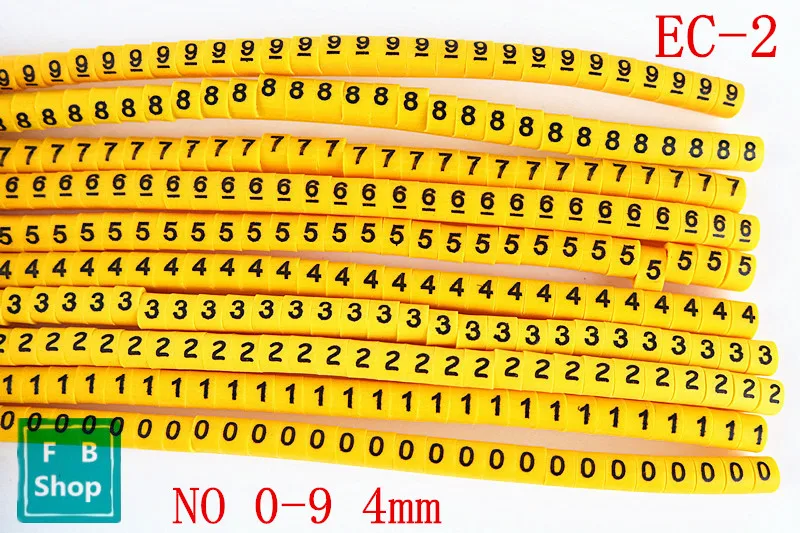 

500PCS EC-2 Size 4 sqmm Yellow Cable Wire Marker 0 to 9 For Cable