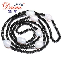 DAIMI 11-12 MM Natural Collar de Cristal Grande de la Perla del Arroz y 4mm Joyería Blanco Negro 90 cm de Largo Collar de perlas