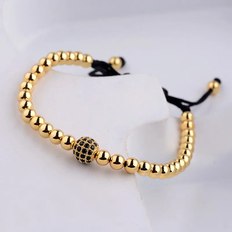 DOUVEI круглая форма CZ шар золотой браслет для мужчин 5 мм медные бусы женский макраме женский ювелирный браслет ручной работы AB1245 - Окраска металла: Gold