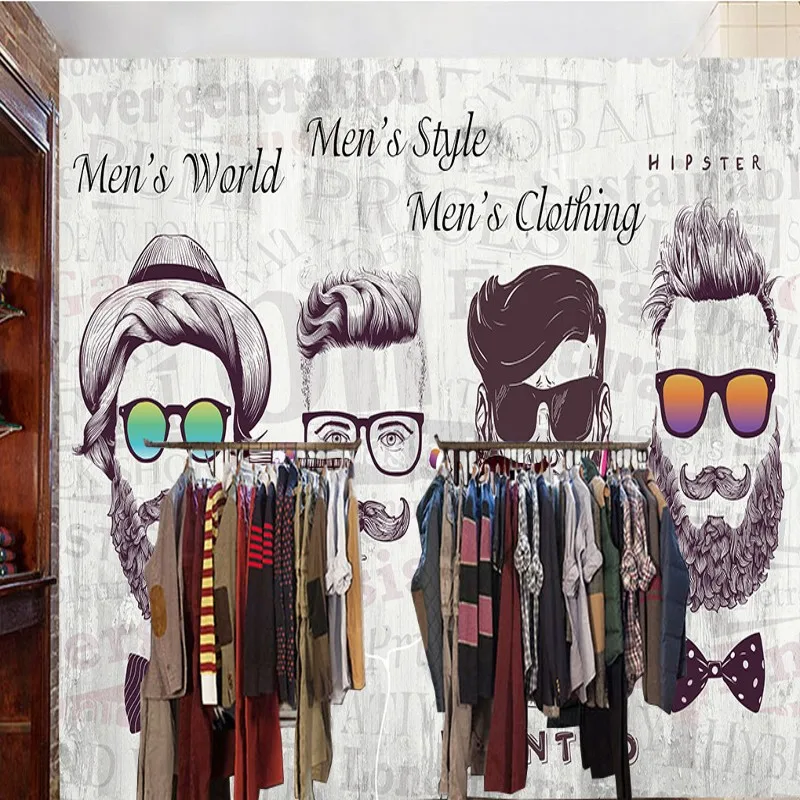 

Custom photo wallpaper 3D stereo wallpaper Trendy front beard clothing shop background wall wallpaper lobby studio mural