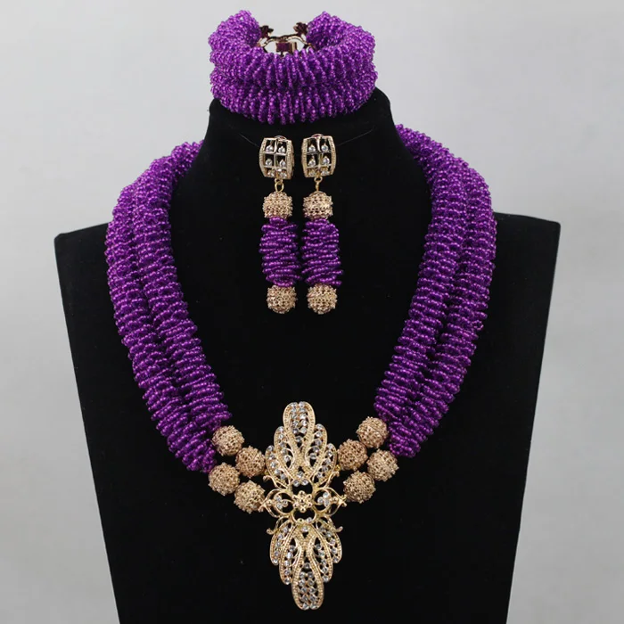 Purple Beads Necklace Jewelry Set 