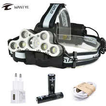 7 LED USB Rechargerable LED Headlight Headlamp 5*XML T6+2*R5 18000LM Head Flashlight Torch 6 Mode Head Lamp For 18650 Battery sezk20 best t6 2 r5 13000 lumen led headlamp 4 modes headlight camping hunting head light lamp 2 18650 battery ac charger