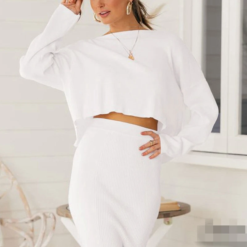 

Woman's Sleeve Top Sheath Midi Bodycon Skirt Party Club Wear Casual Suit Set
