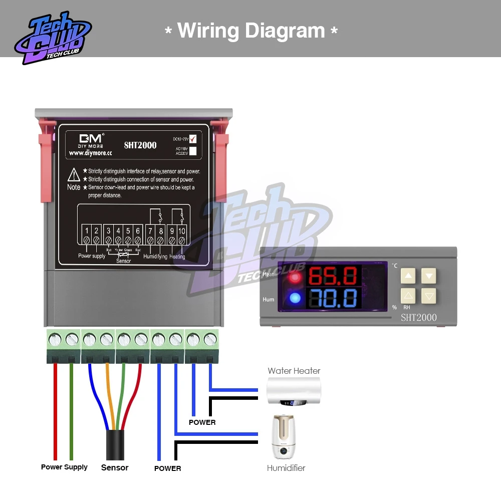 SHT2000 AC 110V 220V DC 12V 10A цифровой регулятор температуры и влажности домашний холодильник термостат гигрометр