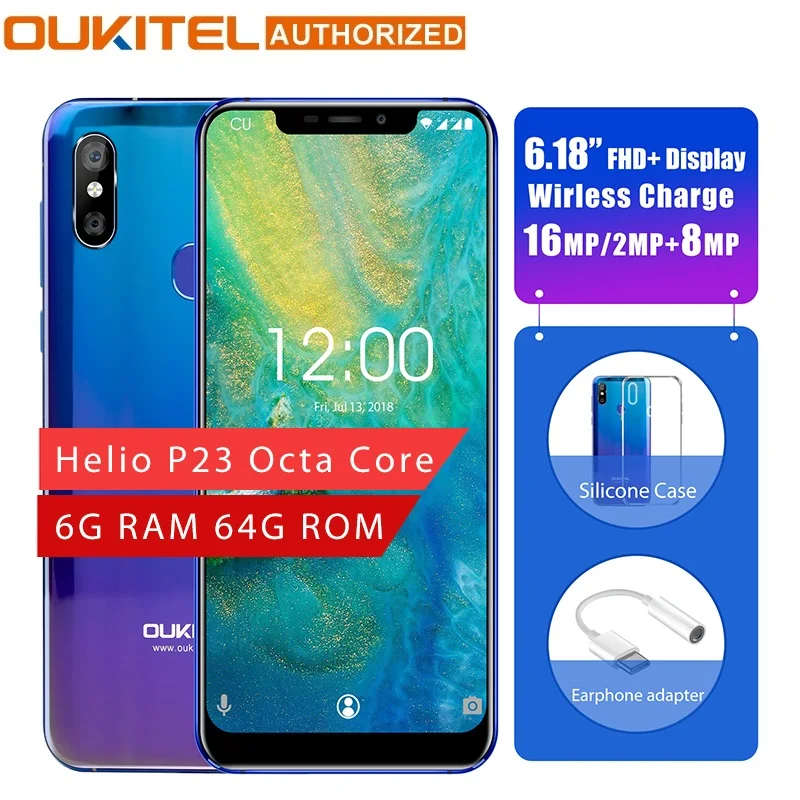 OUKITEL U23 6.18" Notch Display Android 8.1 6G 64G Mobile Phone MTK6763T Helio P23 Octa CoreWireless Charge Face ID Smartphone
