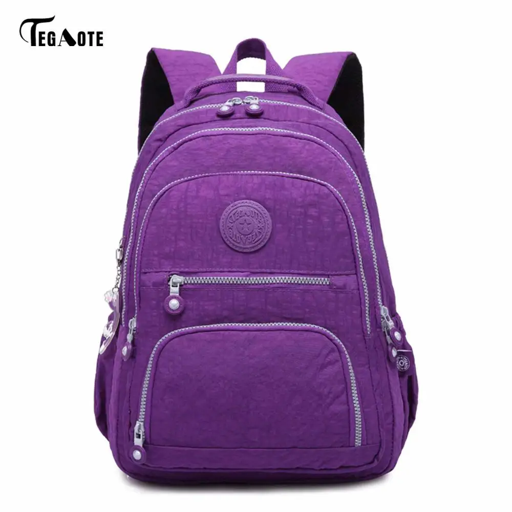 Light purple TEGAOTE, школьный рюкзак для девочек-подростков, Mochila Feminina, женские рюкзаки, нейлоновый водонепроницаемый повседневный рюкзак для ноутбука, женский рюкзак - Цвет: Light purple