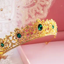 De lujo de oro de la aleación verde rhinestone corona nupcial de la boda accesorios para el cabello al por mayor