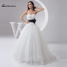 Sexy Strapless A line White and Black Wedding Dresses Custom Made Organza Puffy Bridal Gowns Vestido