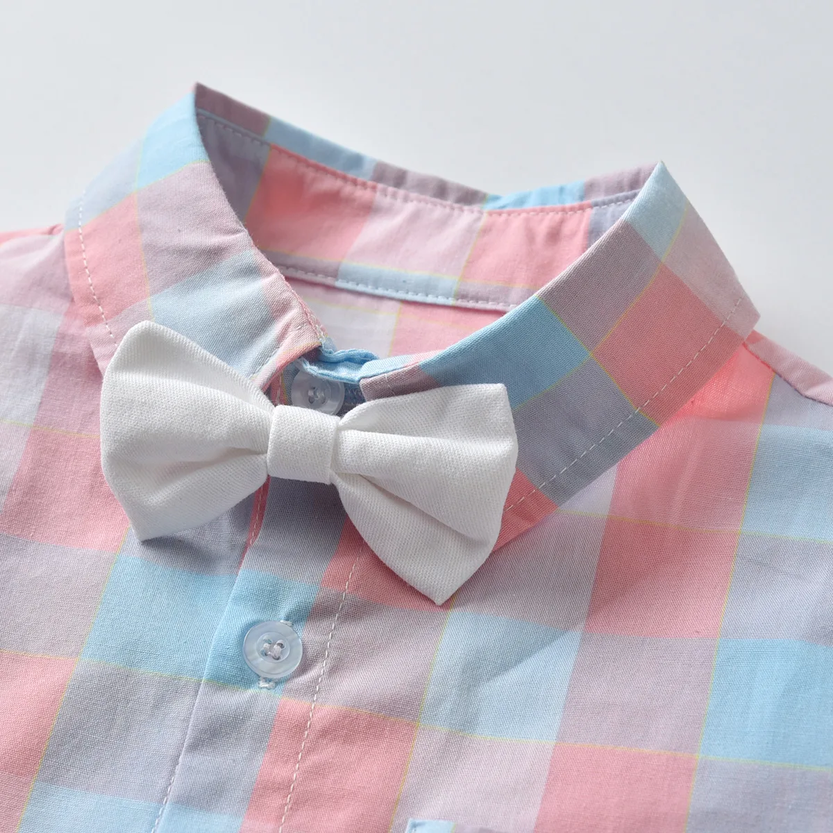 Комплект из 2 предметов для маленьких джентльменов; комплект одежды в клетку с галстуком для маленьких мальчиков; розовая рубашка; комплект из топа и шорт