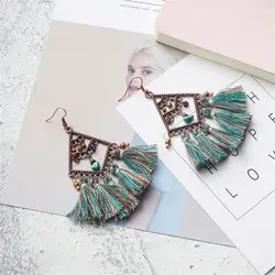 Новый boho серьги с кисточками Винтаж богемный для женщин jewelry подарок на Новый год Геометрия натуральный камни деревянный бусины pendnt Серьги