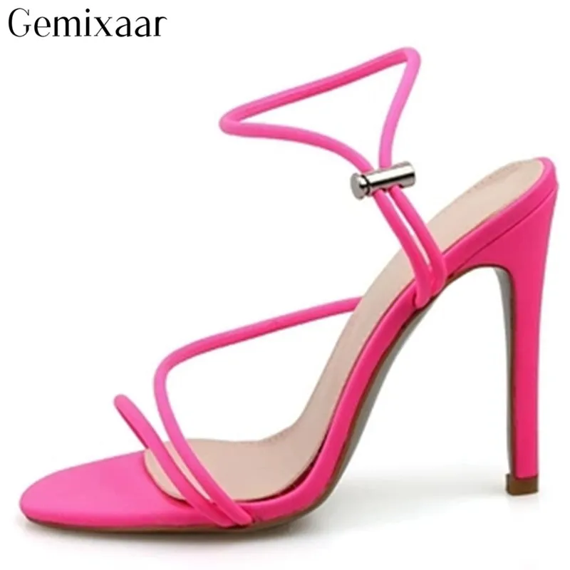 

2019 Summer Narrow Band Open Toe Candy Colors Women Sandals Sexy Thin Ankle Strap High Stiletto Heels Holiday Sandalias Woman