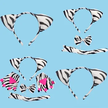 

Cartoon Animal Zebra Ear Headband Tie Tail For Children Adults Birthday Party Cosplay Costume Halloween Christmas Headwear