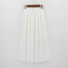 Повседневная плиссированная длинная Макси-юбка женская юбка до середины икры пляжная металлическая Высокая талия Юбки-миди Midiskirt женская белая