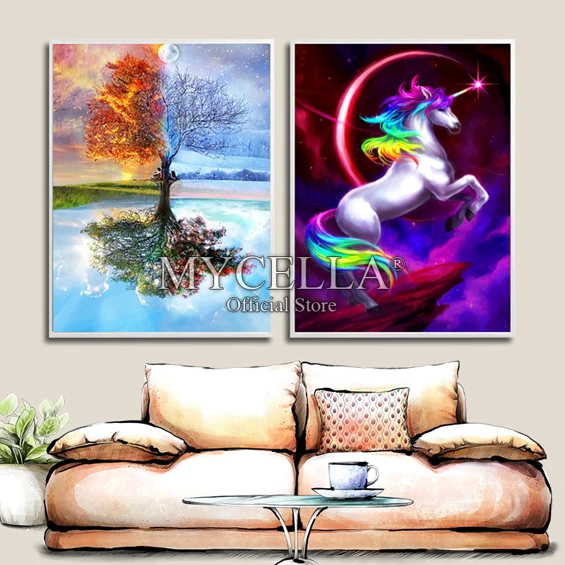 

5D DIY Diamond Painting Princess Ponies & Season Tree Cross Stitch Full Round Diamond Embroidery Mosaic Home Decor Landscape