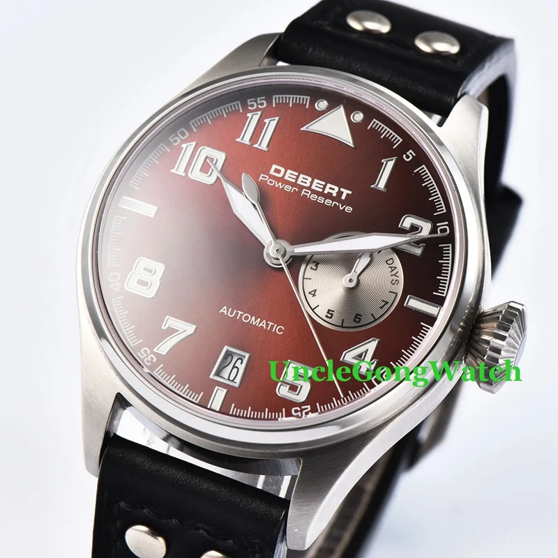 42mm DEBERT Sapphire Glass coffee dial Black Rivets Leather power reserve date Mens Automatic Watches 42mm DEBERT Sapphire Glass coffee dial Black Rivets Leather power reserve date Mens Automatic Watches