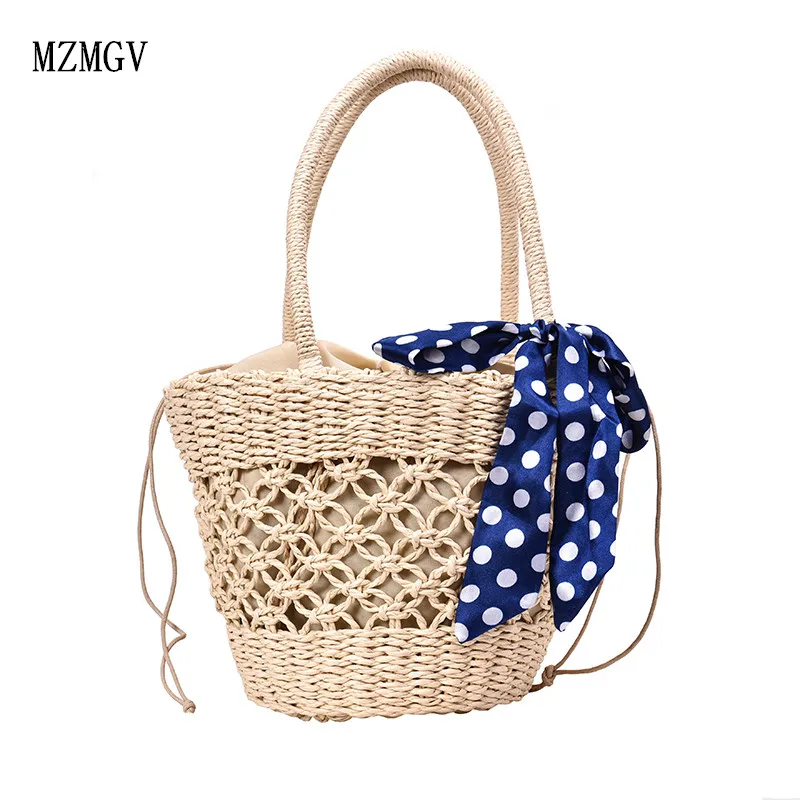 

Handmade beach bag with openwork net, woven straw bag, bucket handbag, summer ladies handbag, high quality natural basket