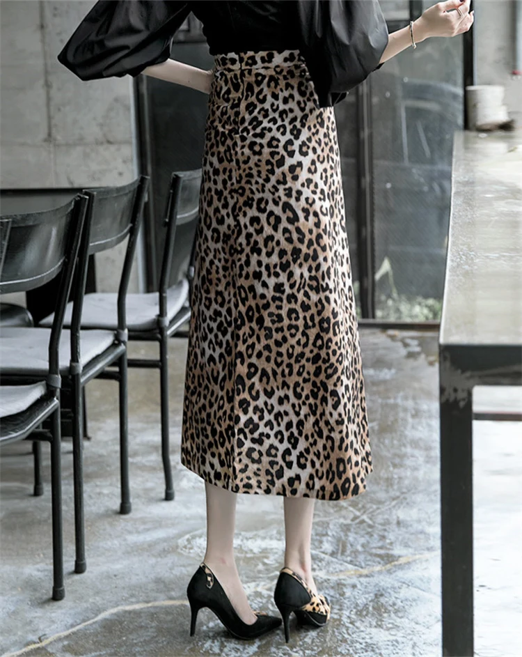 Yuxifeng Осень Макси Длинные леопардовые юбка Для женщин Мода высокого Васит принт Винтаж юбки линии Элегантные дамы юбки плюс Размеры 3XL