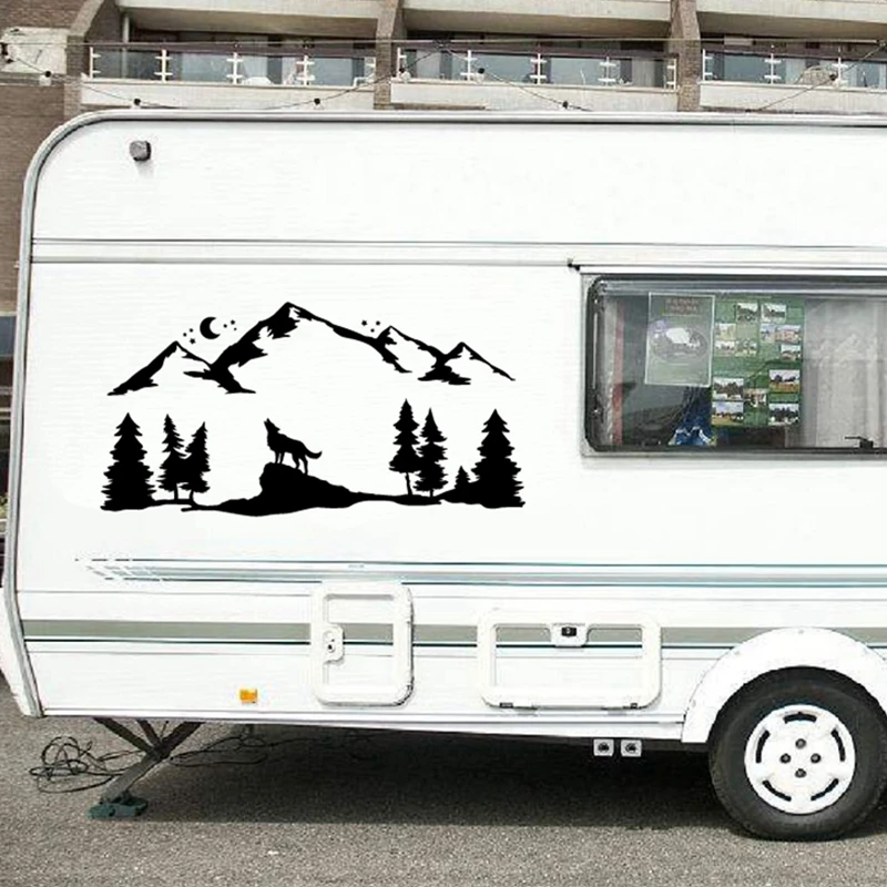 Howling Wolf Moon Mountains Sticker Camper Decoration