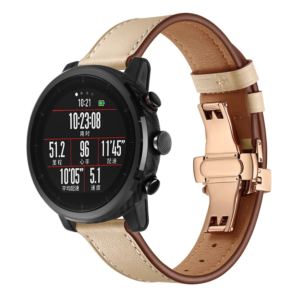 Кожаный ремешок для Xiaomi Huami Amazfit PACE Stratos, Смарт-часы, браслет для Xiaomi Amazfit, ремешок с металлической пряжкой, кожаный ремень